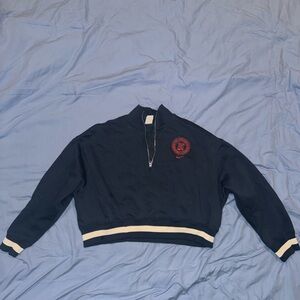Nike Navy Blue Cropped Jacket with Red Logo